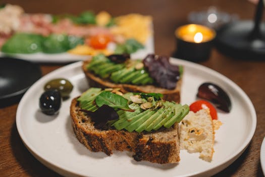 healthy breakfast with whole grain toast and avocado